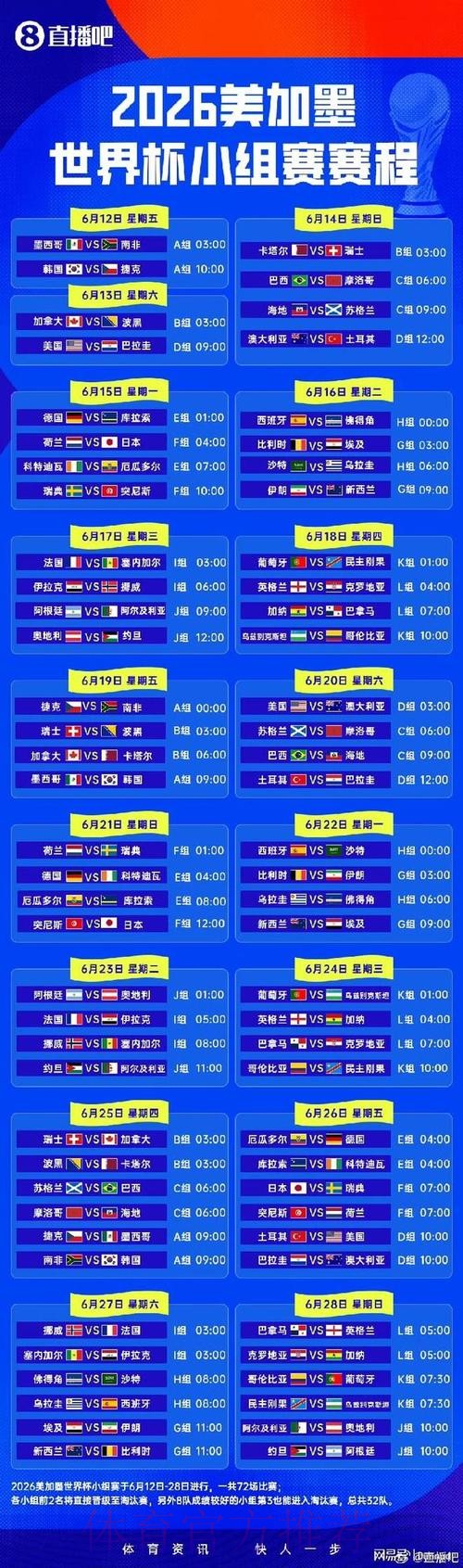 2026世界杯小组赛赛程实时更新高清直播实时查看
